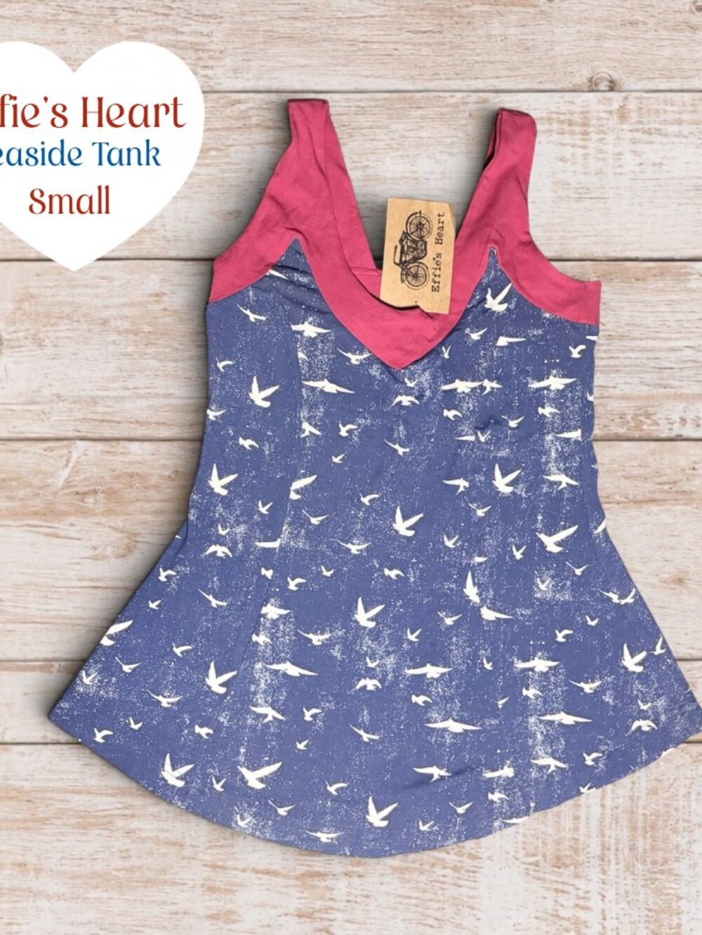 Effie's Heart Bird Print Blue Tank Top Mouette Size S Small Red Blue White